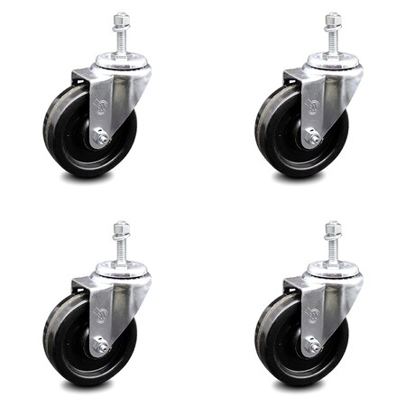 Service Caster 4 Inch Phenolic Wheel Swivel 3/8 Inch Threaded Stem Caster Set SCC-TS20S414-PHR-381615-4